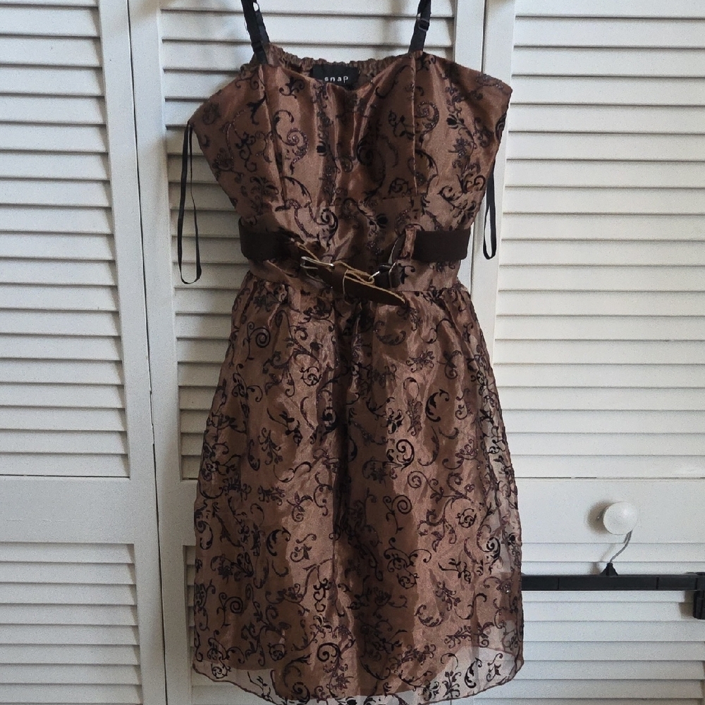 Brown Patterned Dress with Black Accents